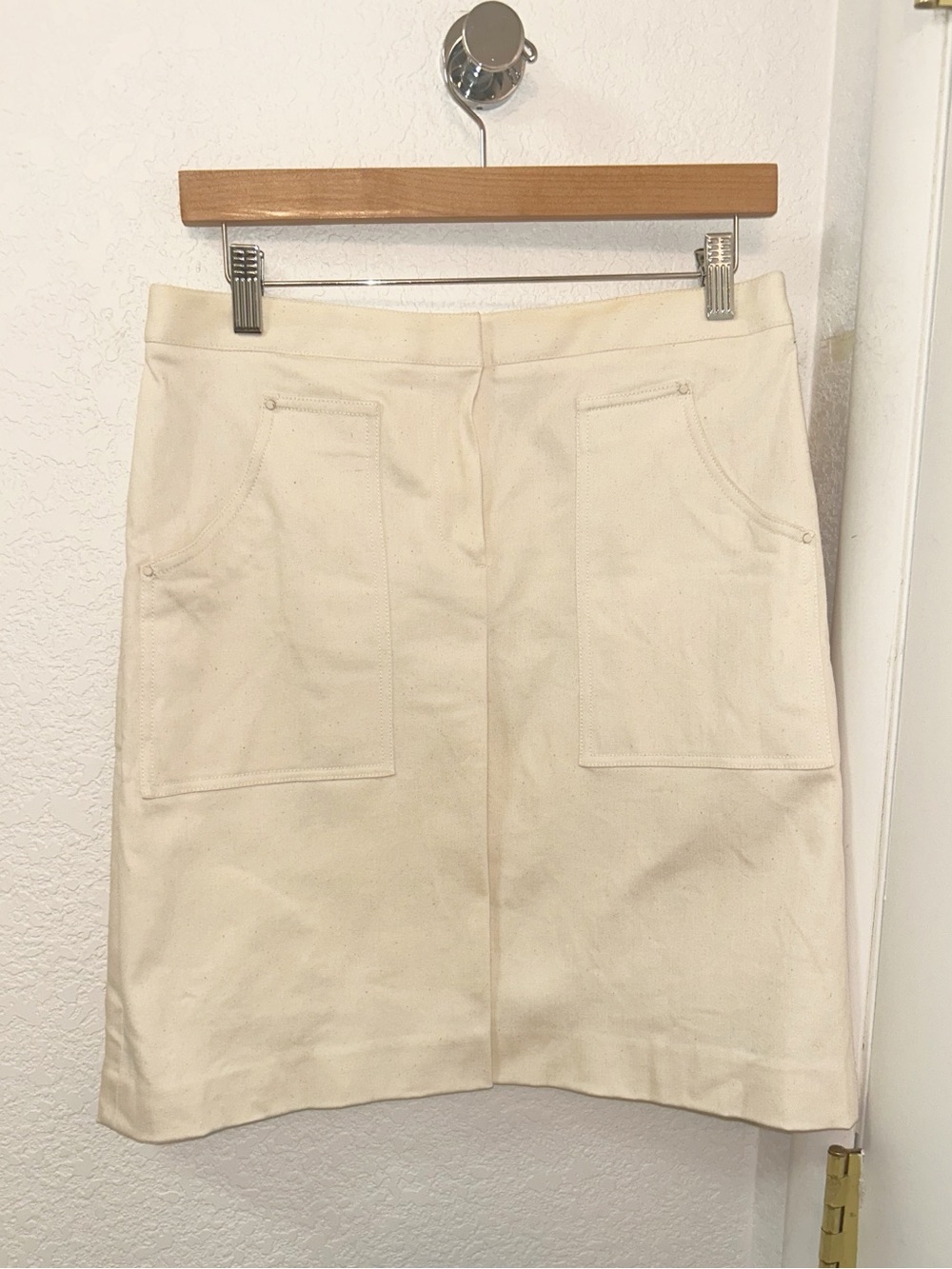 TORY BURCH The Cotton Canvas Mini Skirt in Off White Pockets SZ: 6